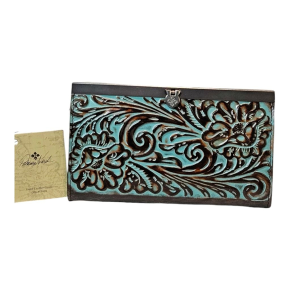 Patricia Nash Cauchy RFID Blue Brown Wallet - Picture 1 of 15